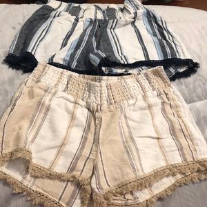 XS, S shorts. Blue and white and tan and white